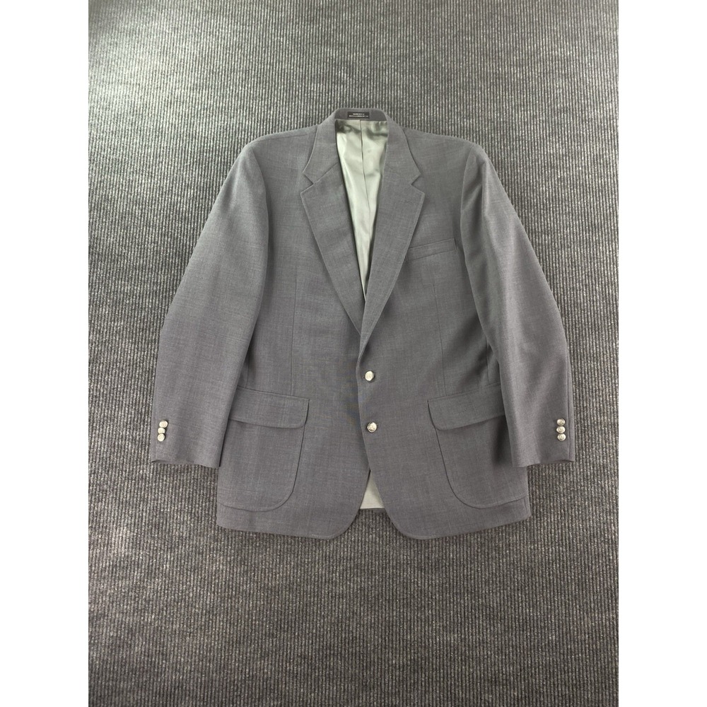 Vintage Stafford Blazer 48 L Gray Wool Premium University Silver Button Logo